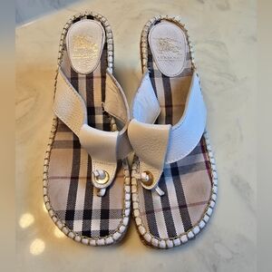Burberry White Leather Espadrille Thong Wedge Sandals Size 40